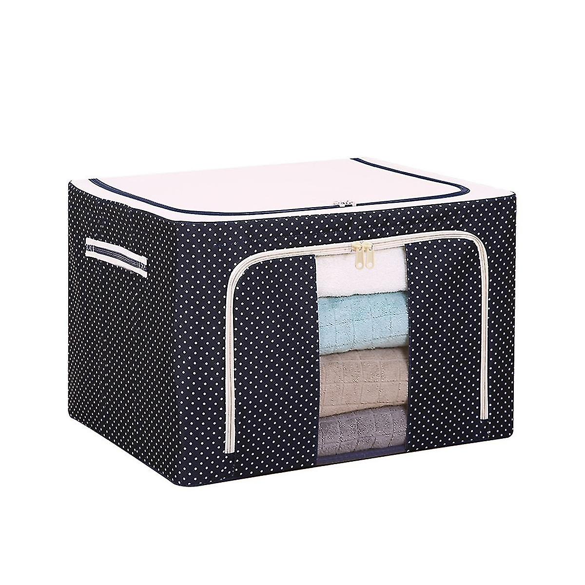 66l Oxford Fabric Clothing Storage Box With Steel Folding Bag Clear Zipper For Clothes