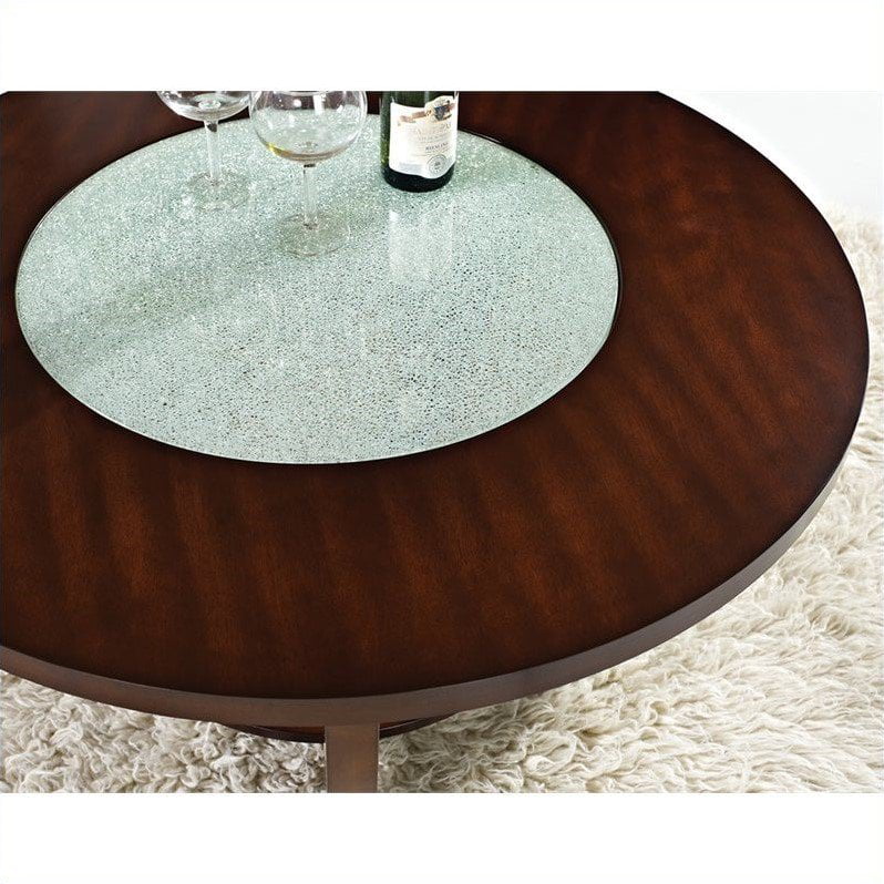 Steve Silver Rafael Round Cherry Wood and Glass Coffee Table