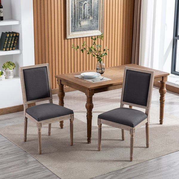 French Style Solid Wood Frame Antique Painting Linen Fabric Square Back Dining Chair(Set of 2)