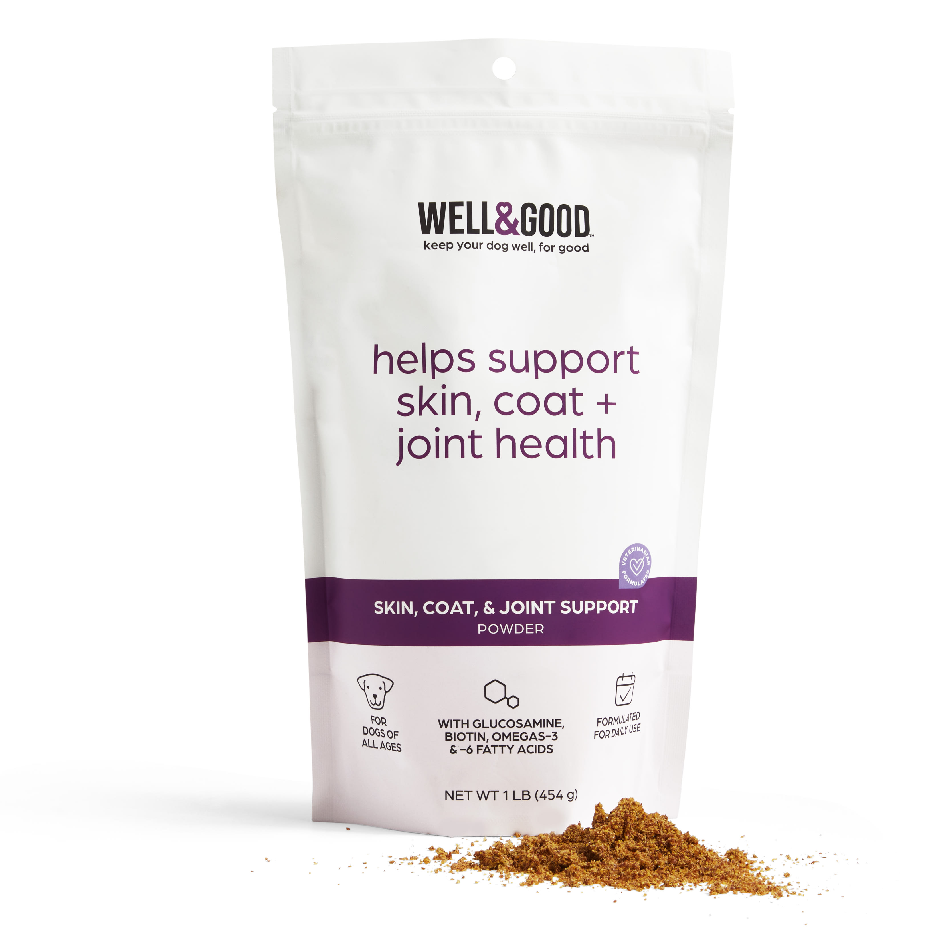 WELL  GOOD Skin， Coat amp; Joint Support Powder for Dogs， 1 lb.