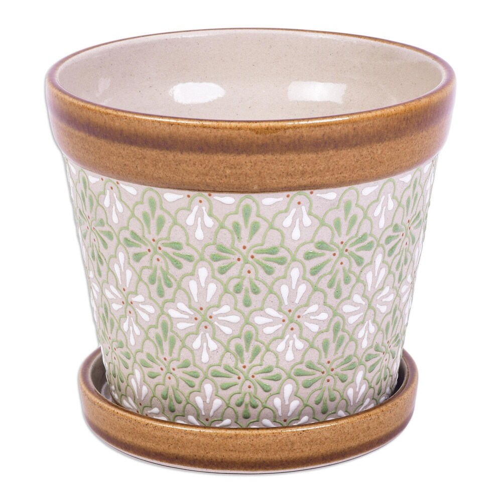 Novica Handmade Green Courtyard Ceramic Flower Pot (5 Inch)