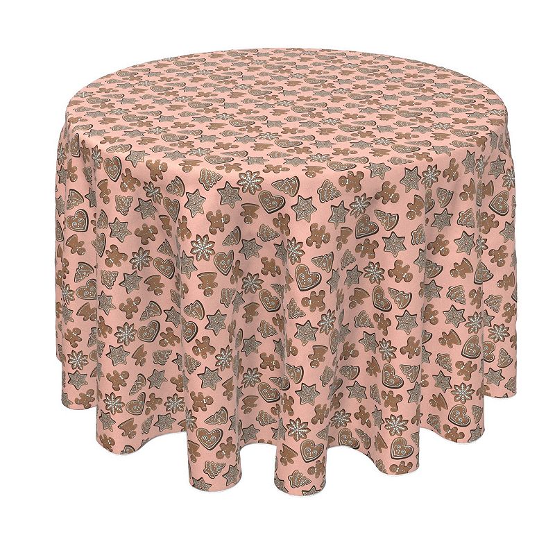 Round Tablecloth， 100% Polyester， 90 Round， Christmas Gingerbread Cookies