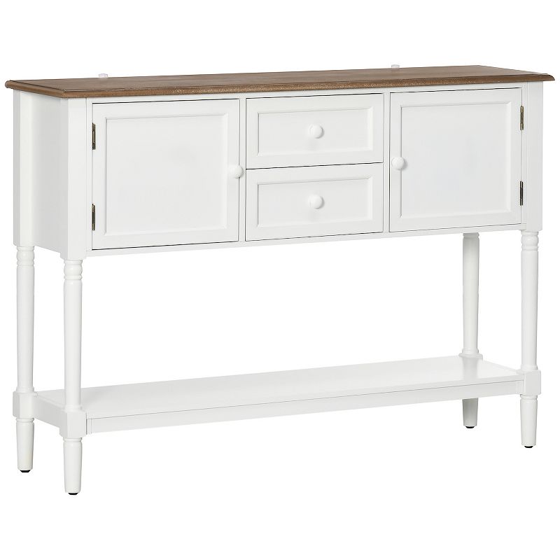 HOMCOM Vintage Console Table with 2 Drawers and Cabinets， Retro Sofa Table for Entryway， Living Room and Bedroom， White