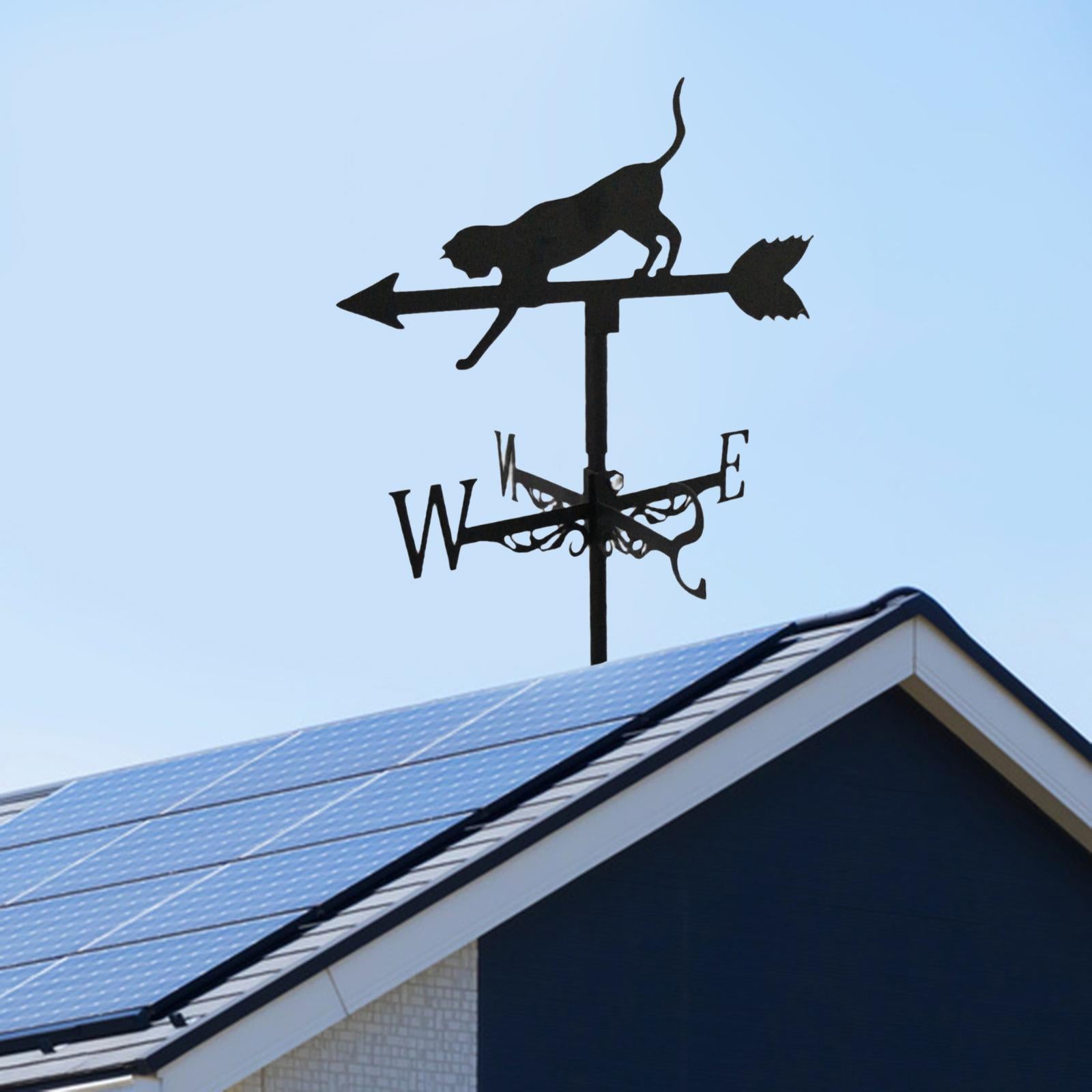 Roof Weather Vane with Animal Silhouette Figurine Garden Stake Weathervane Cat