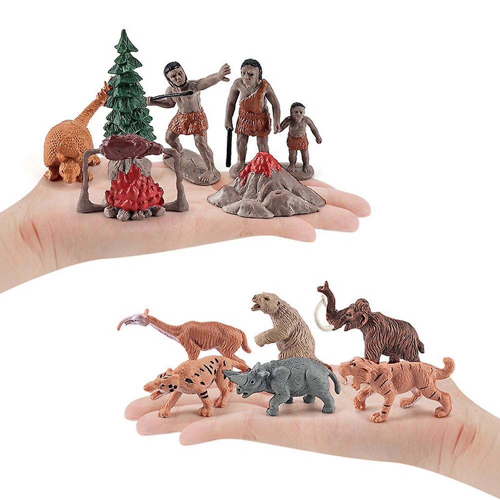 12pcs Simulation Primitive Humanoid Decorative Model Animal Doll Toy Set Pvc Star Tail Beast Saber Toothed Tiger Heavy Foot Beast