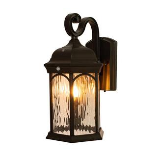 Home Decorators Collection Bronze Integrated LED Outdoor Wall Lantern Sconce with Flickering BulbClear Glass with Motion Sensor and Photocell FL-381HD