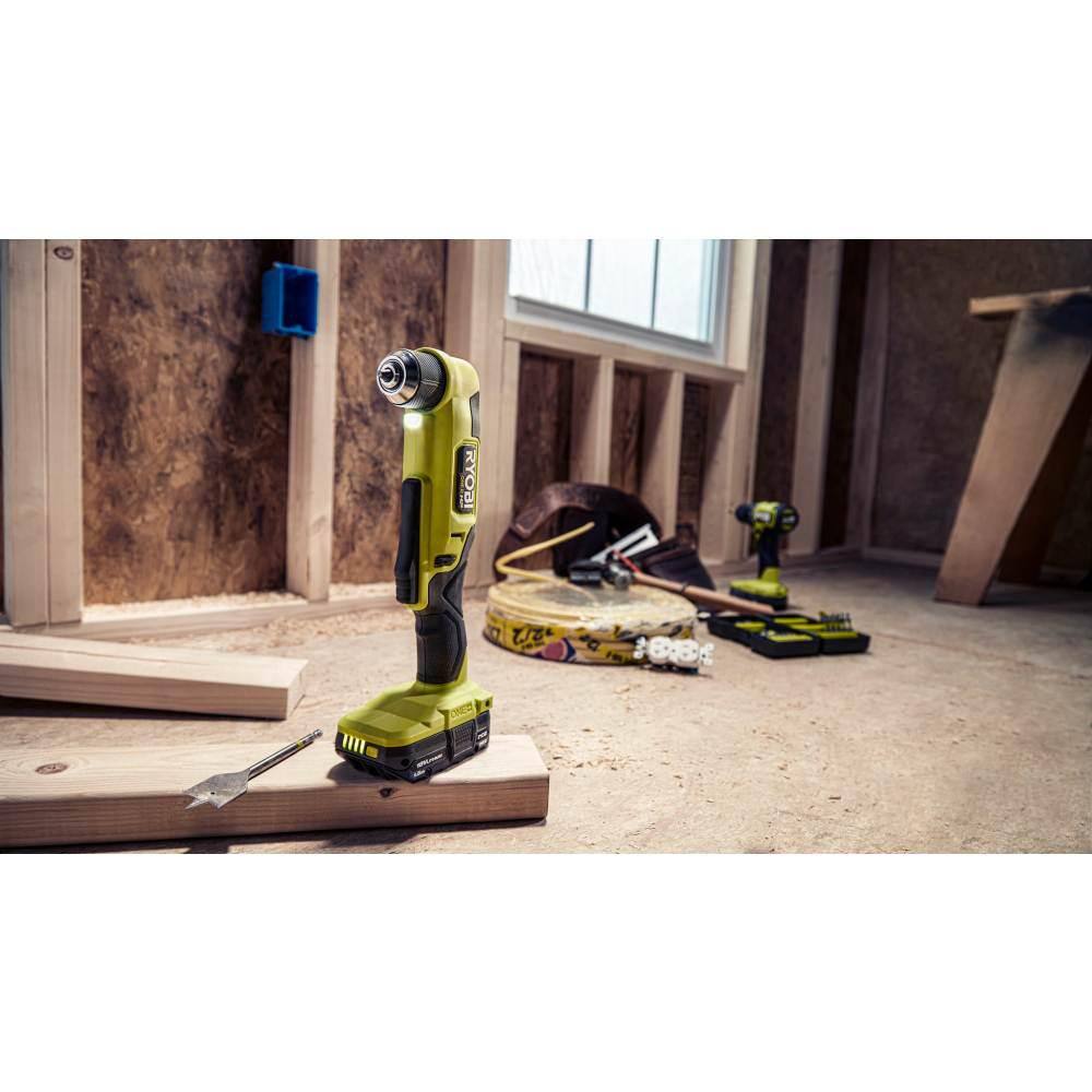 RYOBI ONE+ HP 18V Brushless Cordless Compact 12 in. DrillDriver 38 in. Right Angle Drill (2) Batteries Charger and Bag PSBDD01K-PSBRA02B