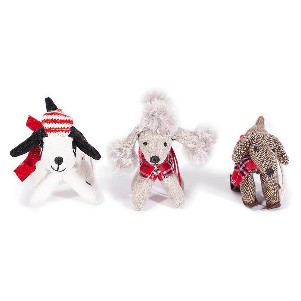 Assorted Plush Winter Dog Ornaments - Set of 3