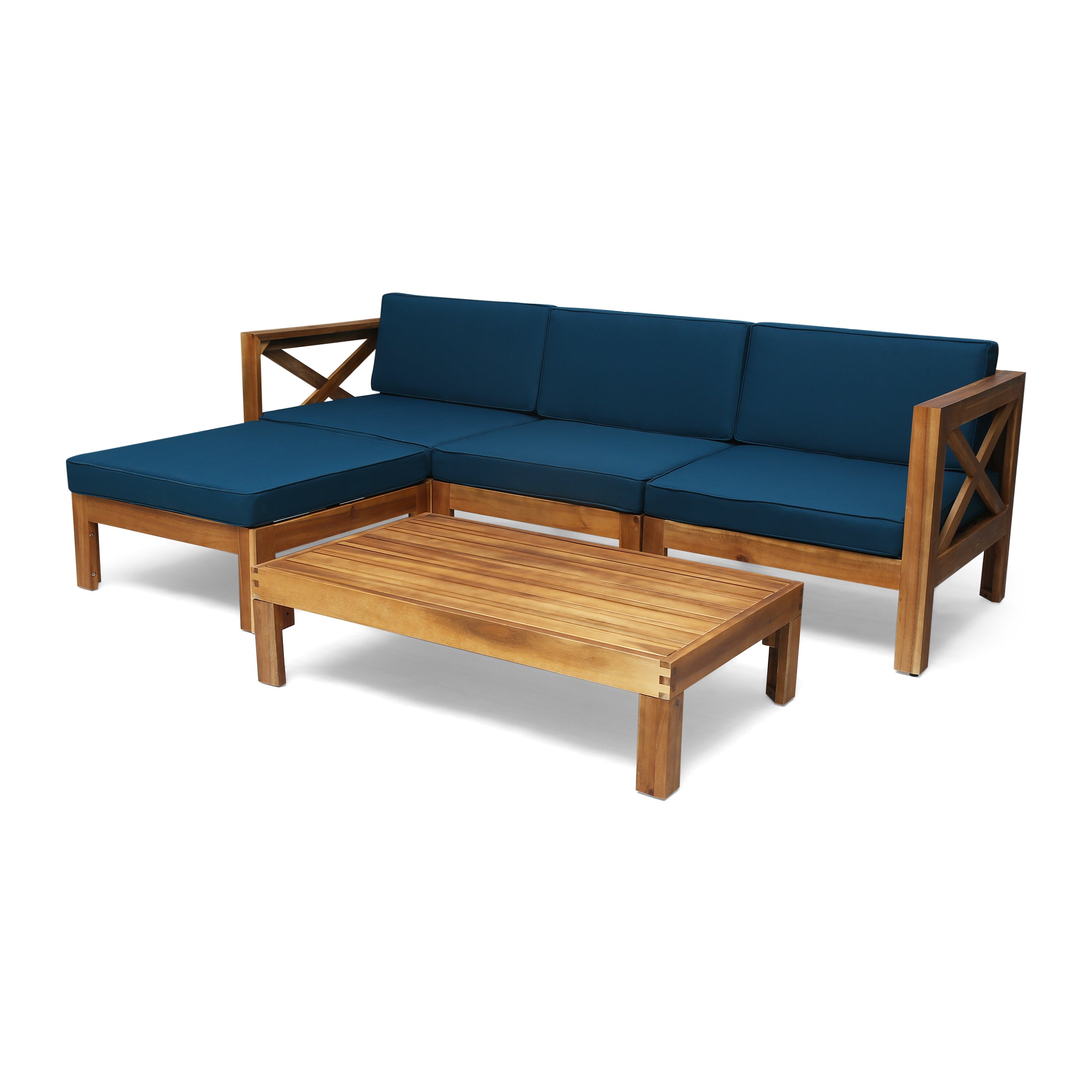 Mamie Outdoor Acacia Wood 5 Piece Sofa Set