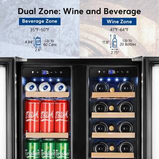 Tylza 24 in. 20-Bottle Wine and 60-Can Beverage Cooler Built-InFreestanding Dual Zone with Childproof Lock and 2-Keys TYBC120-3