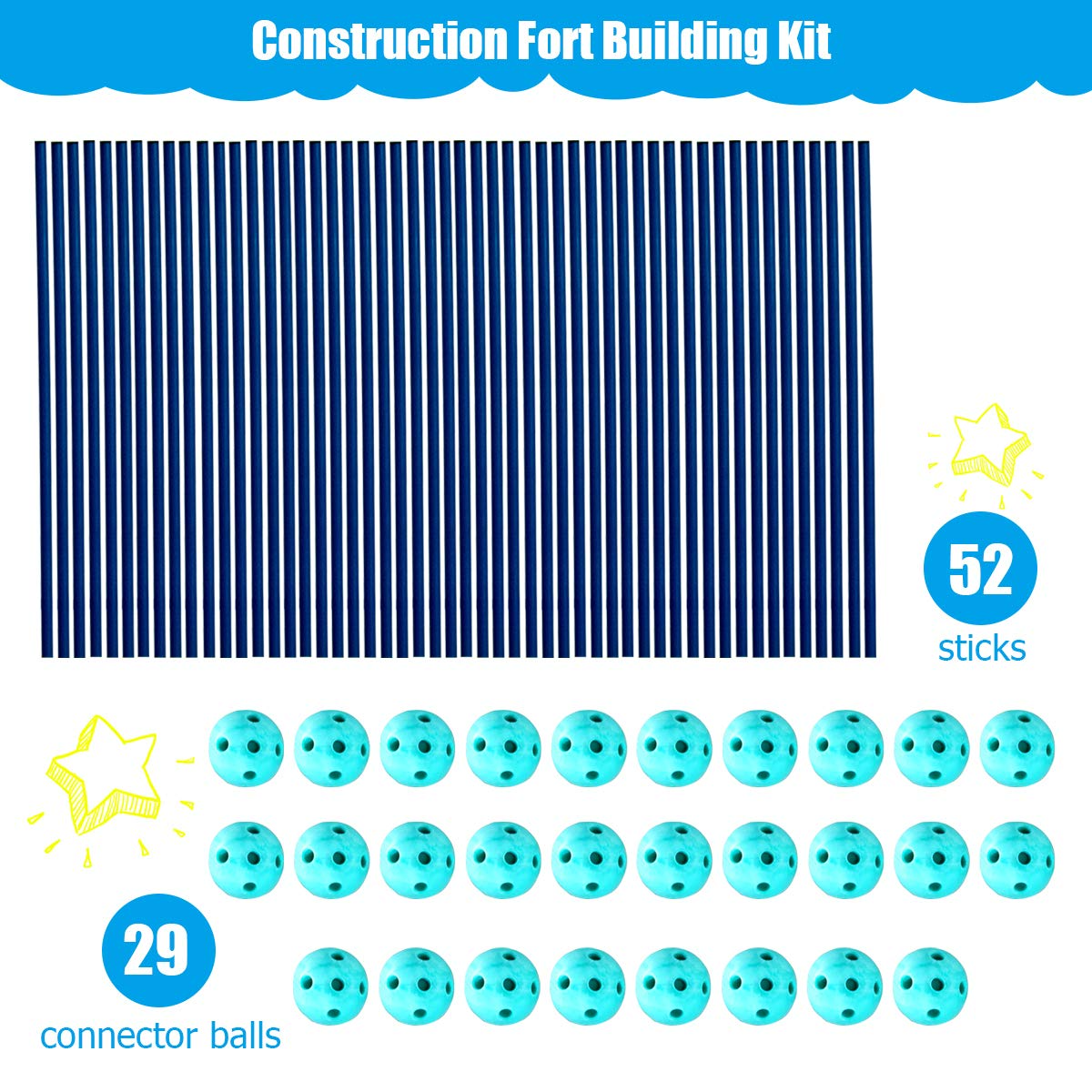 Construction Fort Kits for Kids, 81 Pieces Flexible Building Toys