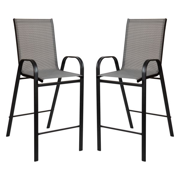 2 Pack Brazos Series Gray Outdoor Barstools with Flex Comfort Material and Metal Frame