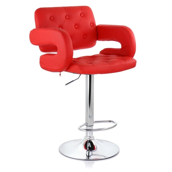 Elama Faux Leather Tufted Modern Bar Stool Red Adjustable Swivel Base