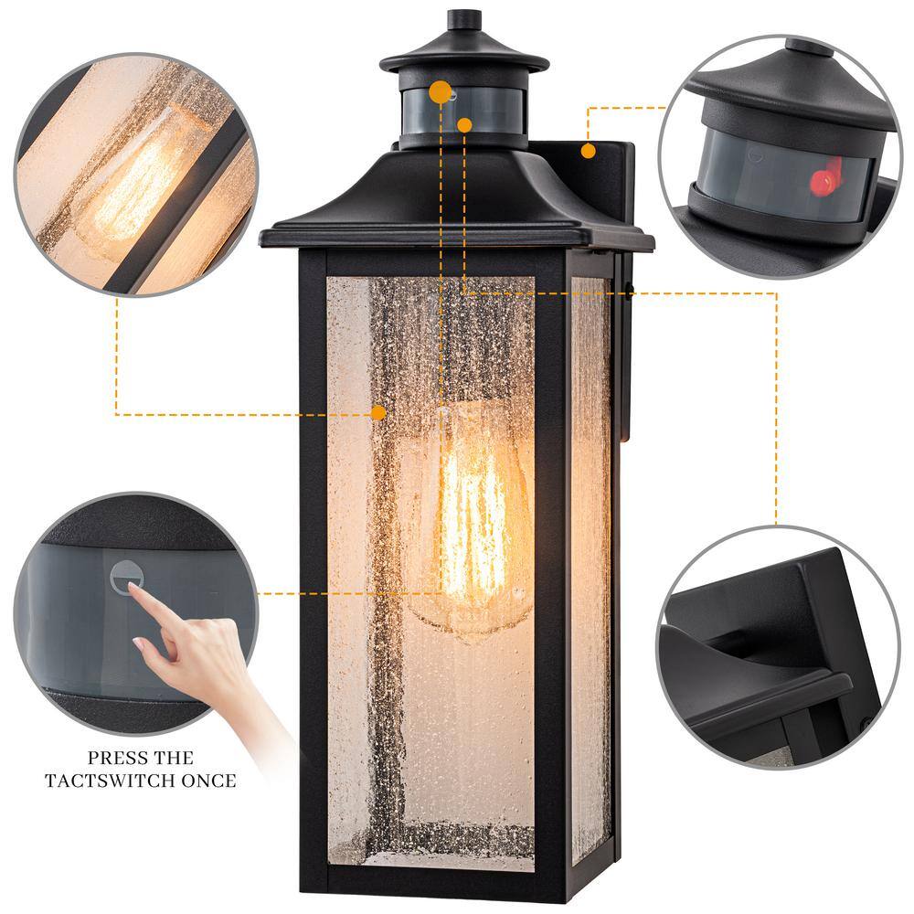 C Cattleya Black Motion Sensing Dusk to Dawn Outdoor Hardwired Wall Lantern Sconce with Seeded Glass Shade and No Bulbs Included HCA2344-W