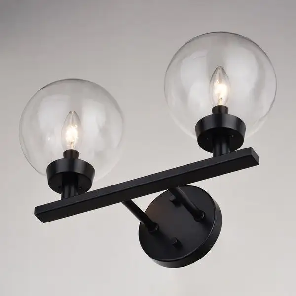 Lander Matte Black Bathroom Vanity Wall Fixture with Clear Glass Globes