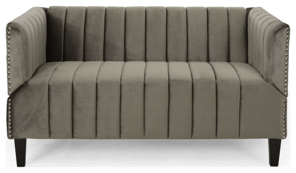 Judson Channel Stitch Velvet Settee   Transitional   Loveseats   by GDFStudio  Houzz