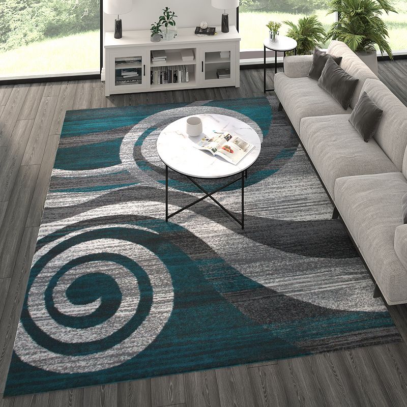 Masada Rugs Masada Rugs Stephanie Collection 8'x10' Area Rug with Modern Contemporary Design 1103 in Turquoise， Gray， White and Black