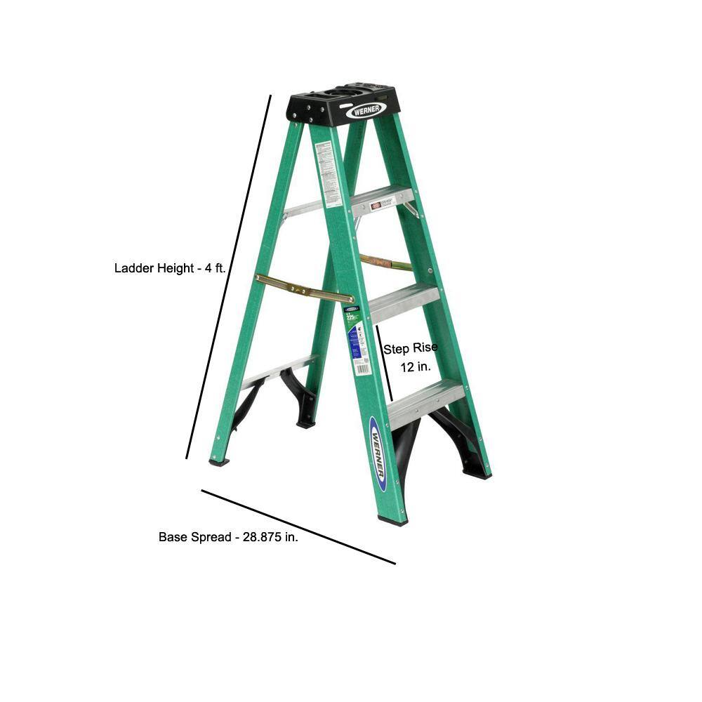 Werner 4 ft. Fiberglass Step Ladder with 225 lb. Load Capacity Type II Duty Rating FS204