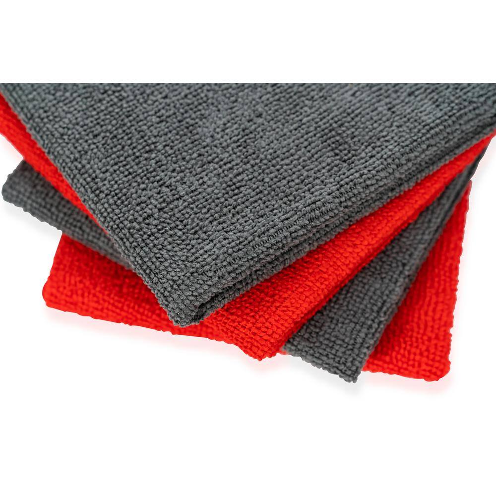 THE CLEAN STORE Edgeless Technology Microfiber Towels 2 Free Dispenser Boxes 12 in. x 12 in. RedGray (100-Pack) 135