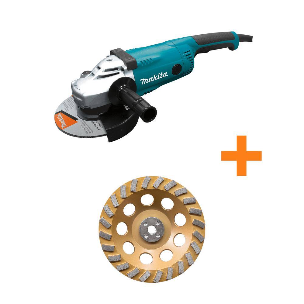 Makita 15 Amp Corded 7 in. Angle Grinder w Grinding wheel Side handle  Wheel Guard with bonus 7 in. 24 Seg Diamond Cup Wheel GA7021-A-96425