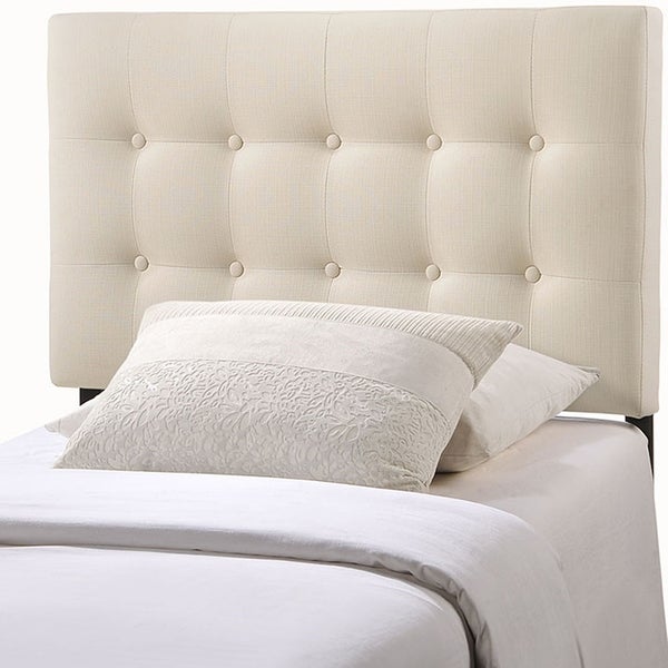 Hixson Stylish Ivory Fabric Upholstered Twin Size Headboard - - 22881219