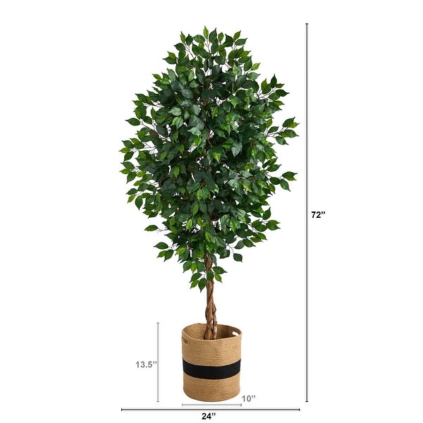 6' Ficus Artificial Tree with Natural Trunk in Handmade Natural Cotton Planter