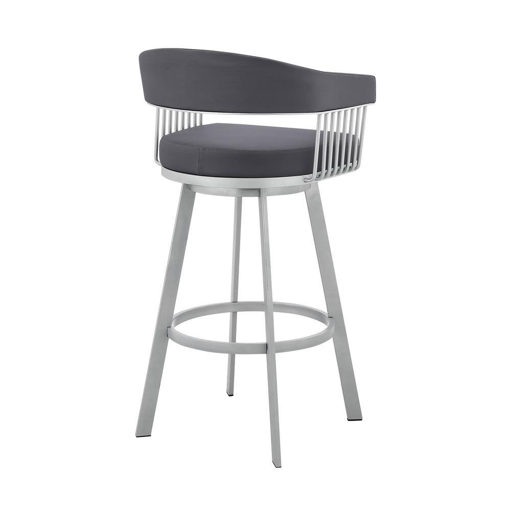 Armen Living Chelsea 34 in. Slate Grey Metal Bar Stool with Faux Leather Seat LCCSBASLGR26