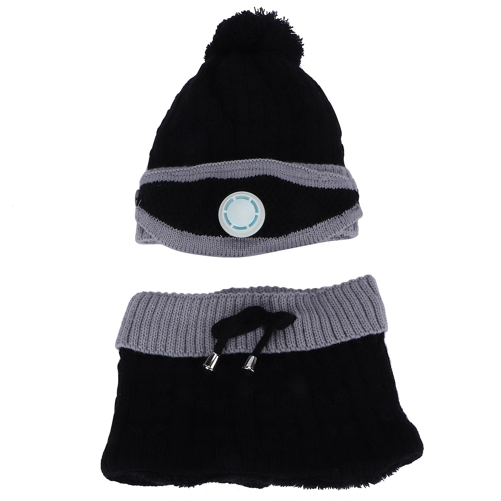 3pcs/set Women Knitted Hat Scarf Mouthmuffle Neck Warm Winter Hat Clothes Accessoiesblack And Gray