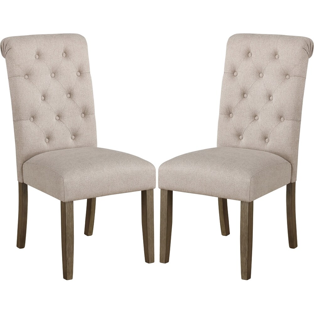 Rolled Back Button Tufted Design Beige Dining Chairs (Set Of 2)