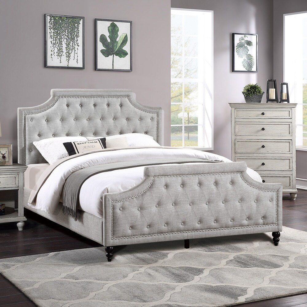 Polyfiber Upholstered Bed With Button Tufted Design