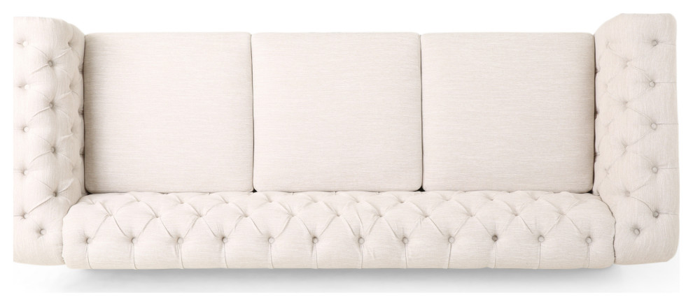 Bowes Chesterfield Tufted 3 Seater Sofa with Nailhead Trim   Farmhouse   Sofas   by GDFStudio  Houzz