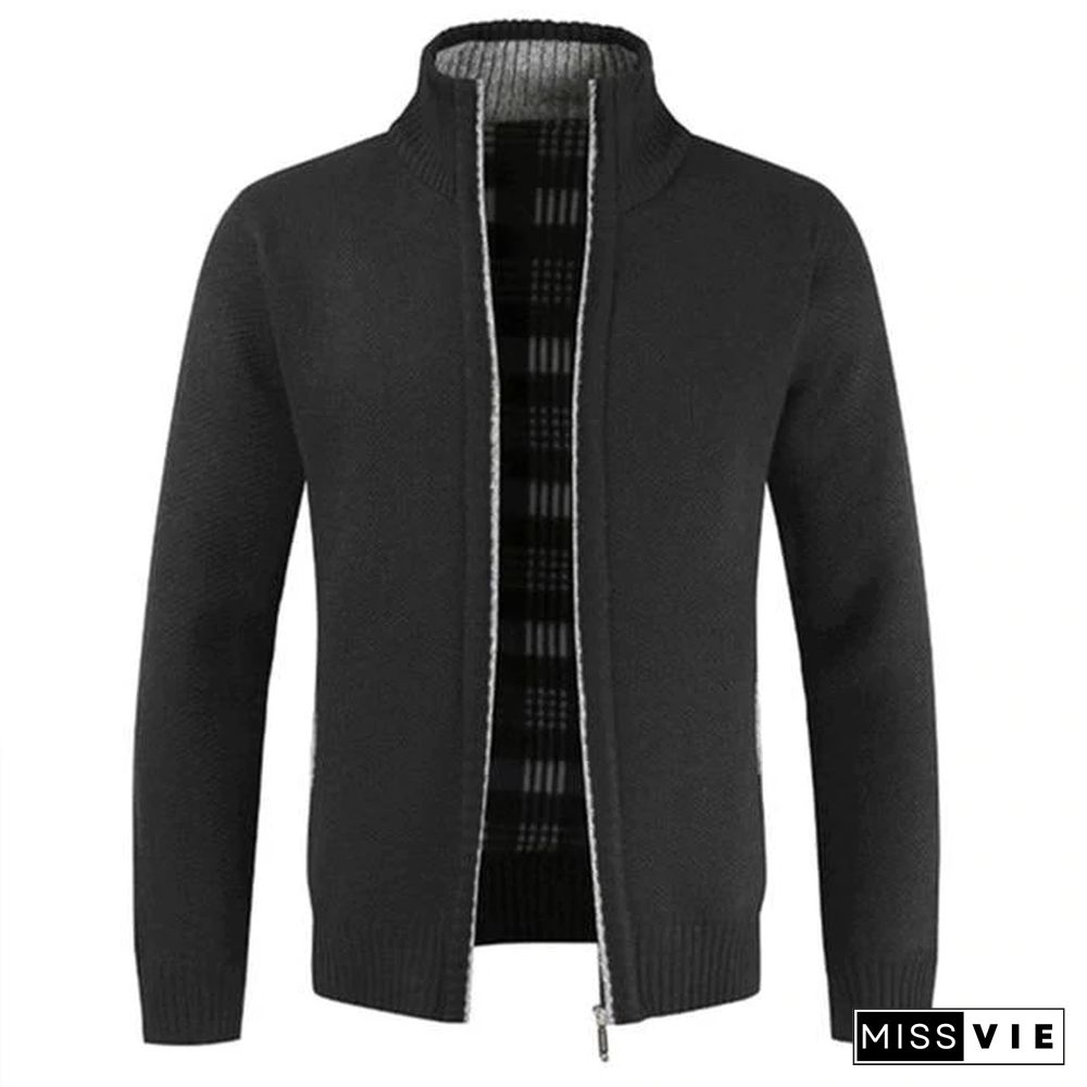 Autumn Winter New Men's Jacket Slim Fit Stand Collar Zipper Jacket Men Solid Cotton Thick Warm Jacket