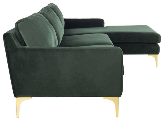 Safavieh Couture Brayson Chaise Sectional Sofa Hunter Green   Midcentury   Sectional Sofas   by Safavieh  Houzz