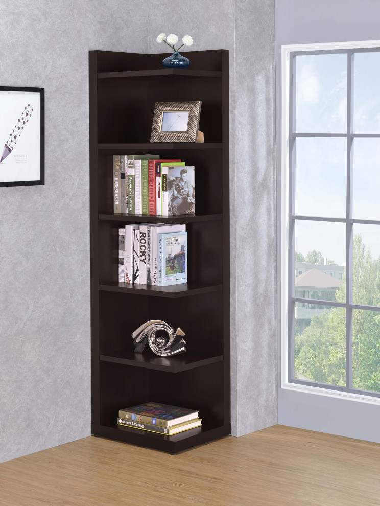 Pinckard 6 tier Corner Bookcase Cappuccino   Modern   Bookcases   by Modon  Houzz