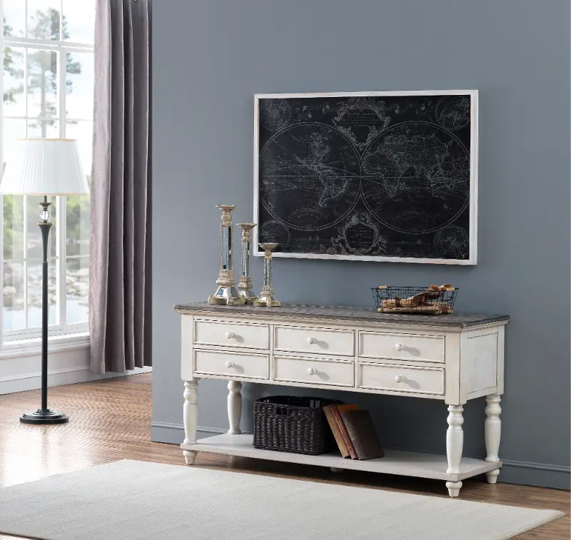 Bar Harbor Cream Six Drawer Console Table