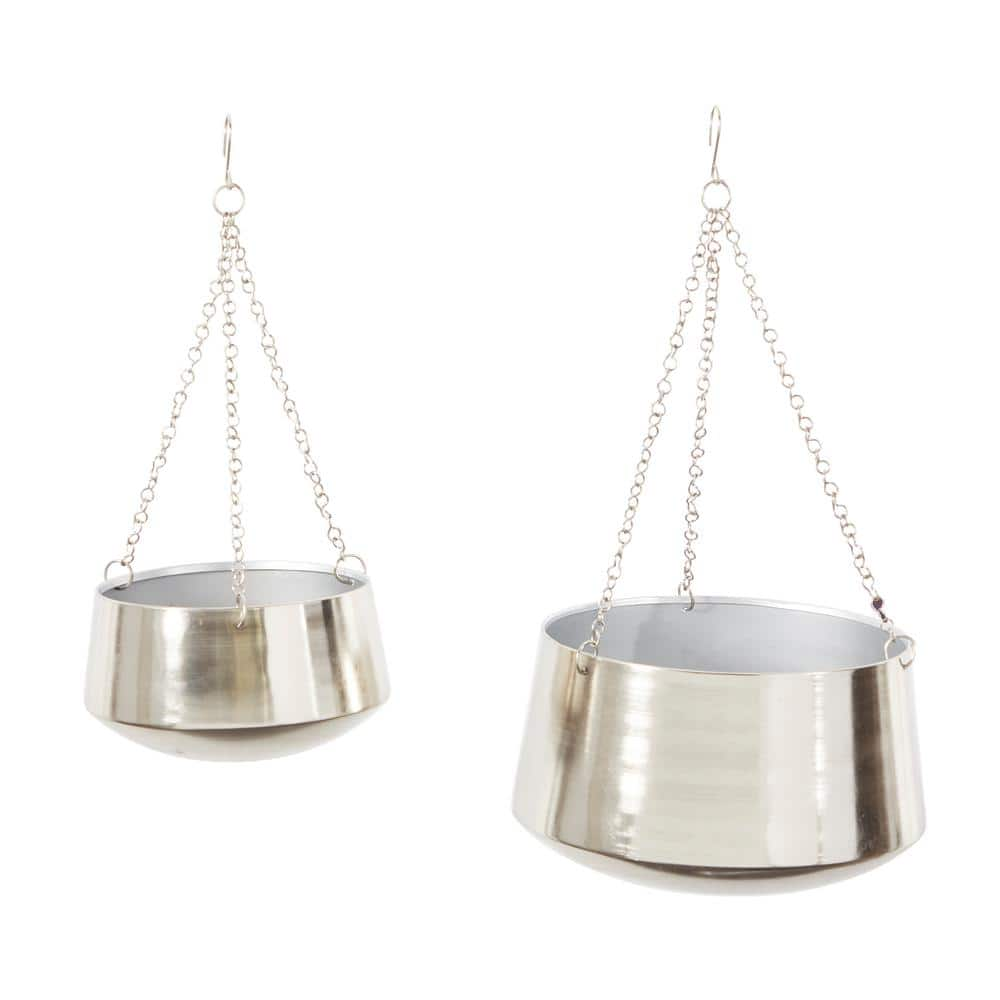 Litton Lane 7 in. x 12 in. Silver Metal Glam Planter (Set of 2) 51934