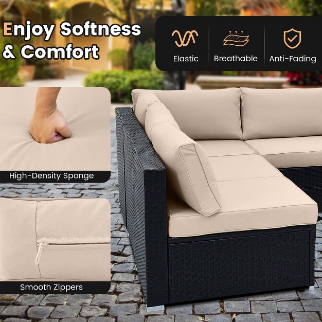 Costway 10 Pcs Patio Rattan Furniture Set Outdoor Wicker Sofa Table Cushioned Seat Black brown