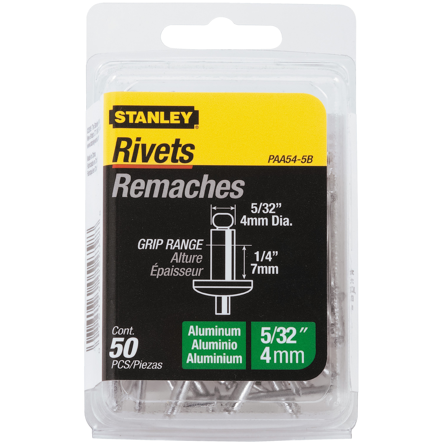 Stanley 5/32 in. D X 1/4 in. Aluminum Blind Rivets Silver 50 pk