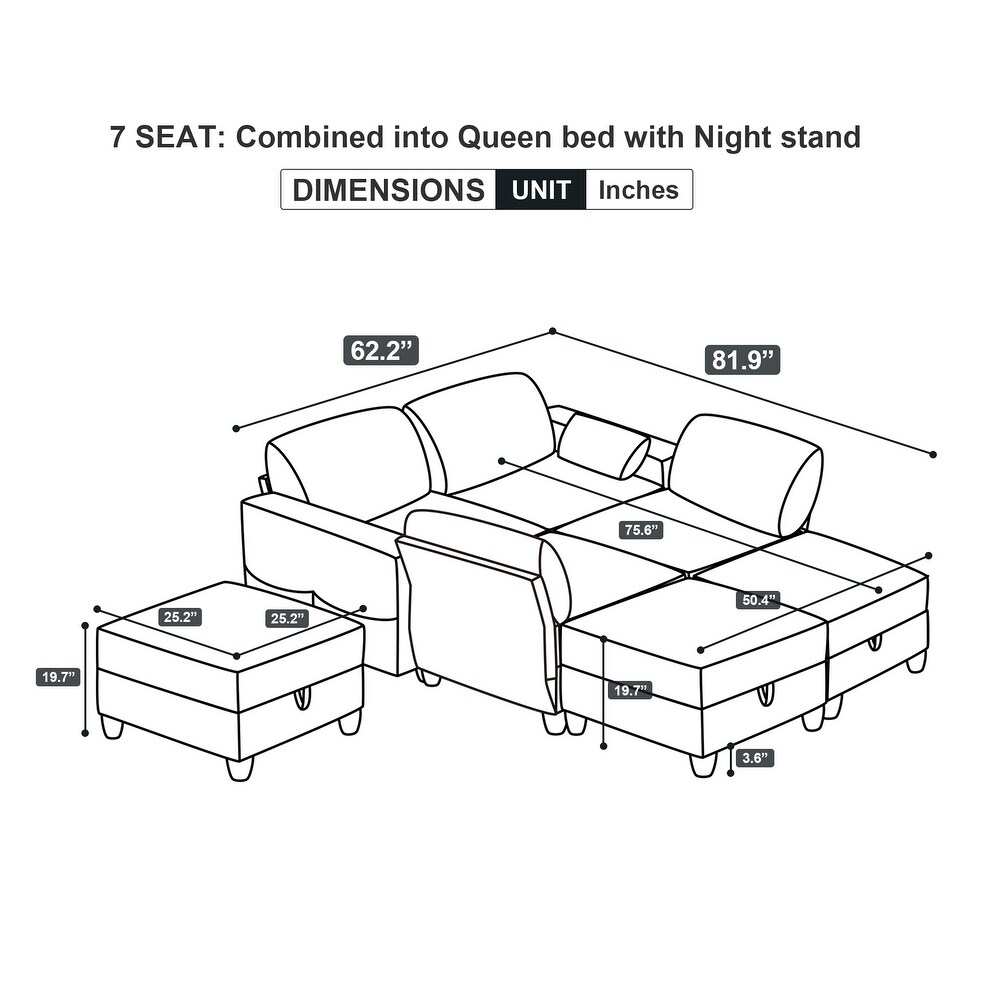 U Shape Convertible Sleeper Sofa Modular Sectional Sofa w/Storage Seat