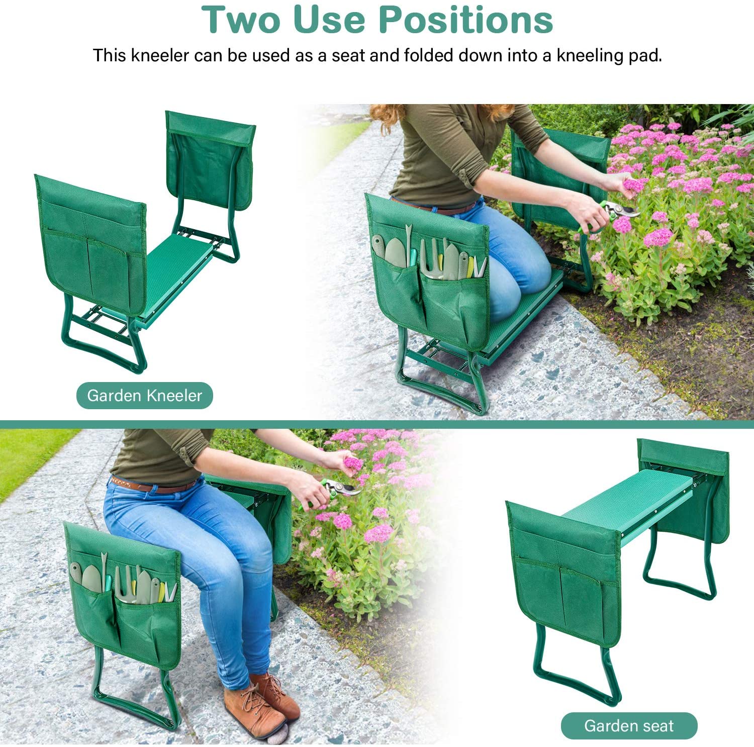 iPower Garden Kneeler and Seat, Foldable Garden Stool Heavy Duty Gardening Bench for Prevent Knee & Back Pain