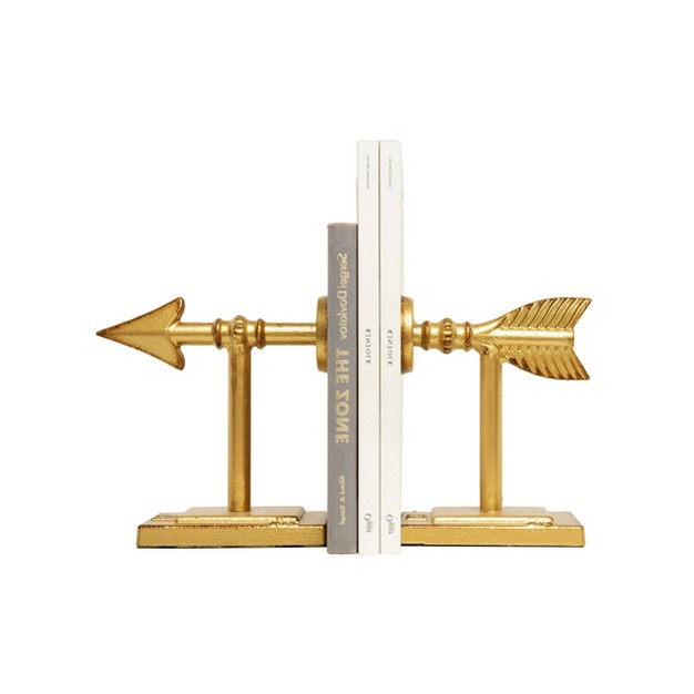 X 3 5 quot 2pc Metal Arrow Bookend Set Gold Storied Home