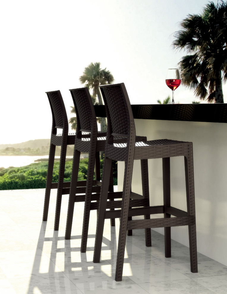 Jamaica Resin Wickerlook Barstool  Brown  Set of 2   Tropical   Outdoor Bar Stools And Counter Stools   by Compamia  Houzz