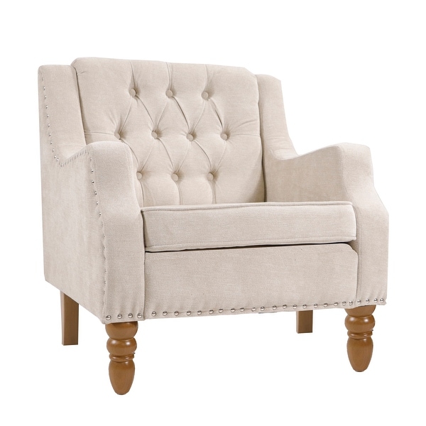 Livingroom Accent Chair， Armchair with Vintage Brass Studs， Button Tufted Upholstered Armchair Comfy Reading Chair for Bedroom