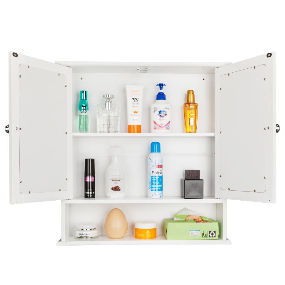 Ktaxon Bathroom Wall Cabinet Kitchen Medicine Cabinet Storage Cabinet with 2 Mirror Doors and Shelves, White Finish