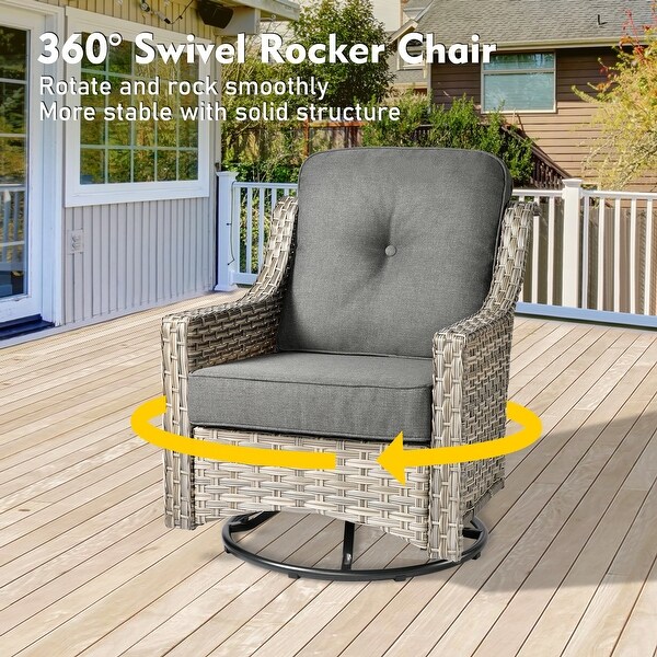 OVIOS 5 Pieces Outdoor Wicker Curved Swivel Chair Set With Ottoman