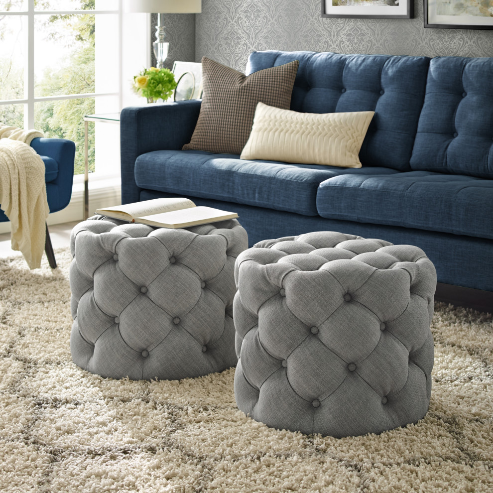 Jessica over Tufted Round 1 Pc Ottoman   Transitional   Footstools And Ottomans   by Inspired Home  Houzz