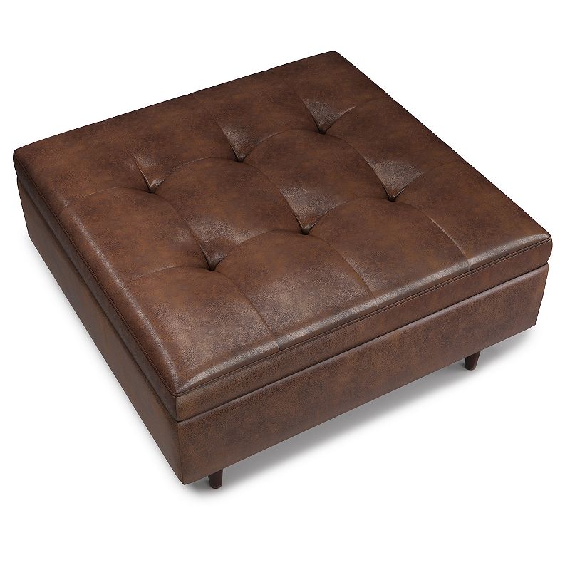 Simpli Home Shay 38-in. Mid-Century Square Coffee Table / Storage Ottoman