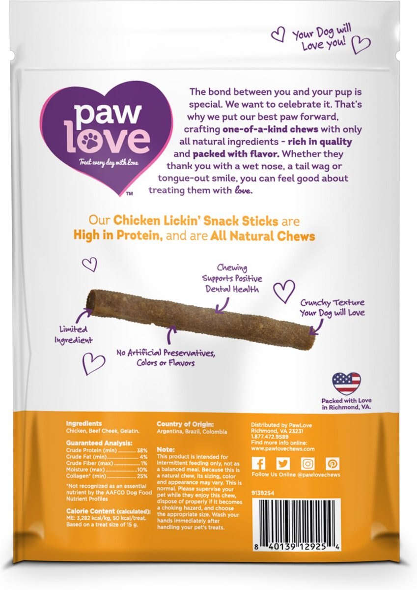 PawLove 5-in Chicken Lickin’ Snack Sticks Dog Treat， 20 count