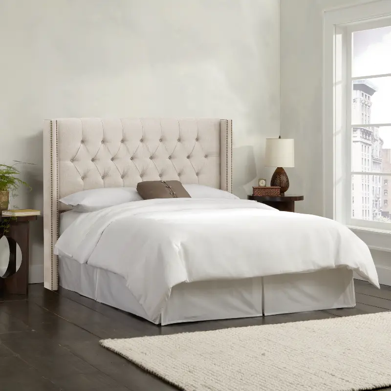 Abigail Ivory Diamond Tufted Wingback Queen Headboard - Skyline Furniture