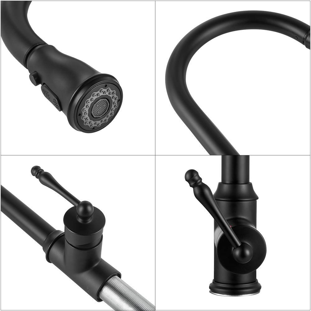 AKDY Easy-Install Single-Handle Pull-Down Sprayer Kitchen Faucet with Flexible Hose in Matte Black KF0009